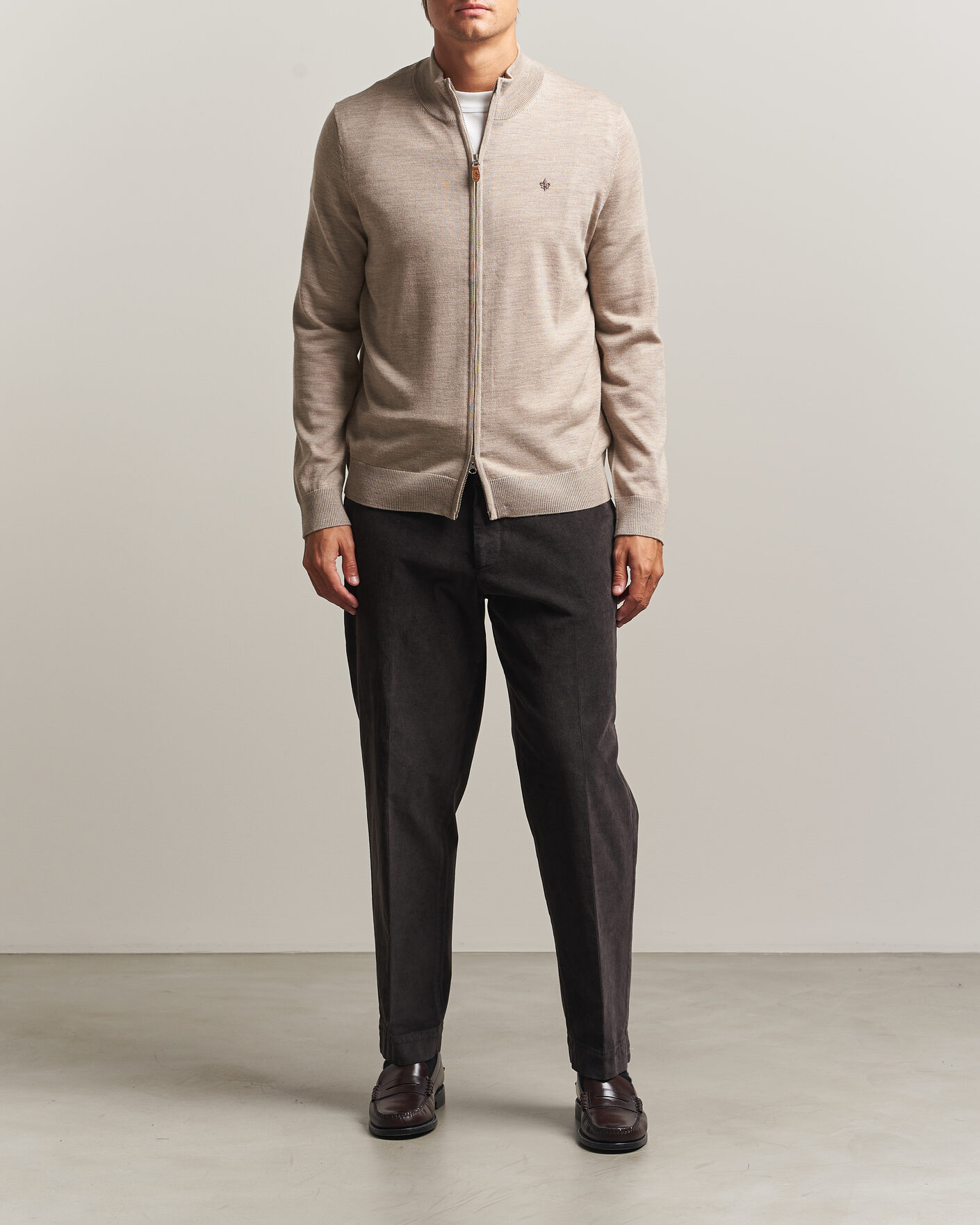 Herre | Trøjer | Morris | Merino Full Zip Cardigan Khaki