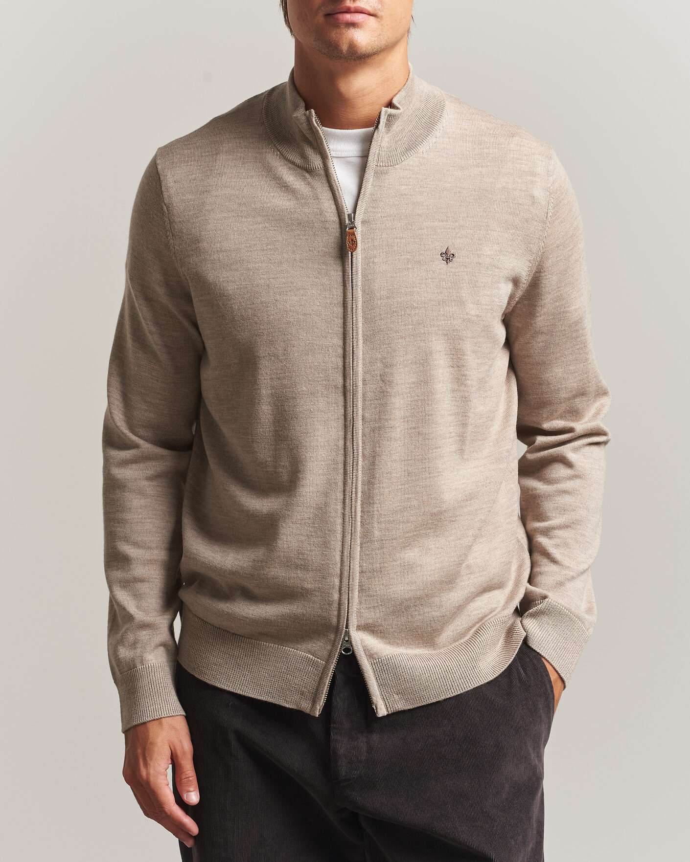 Herre | Trøjer | Morris | Merino Full Zip Cardigan Khaki