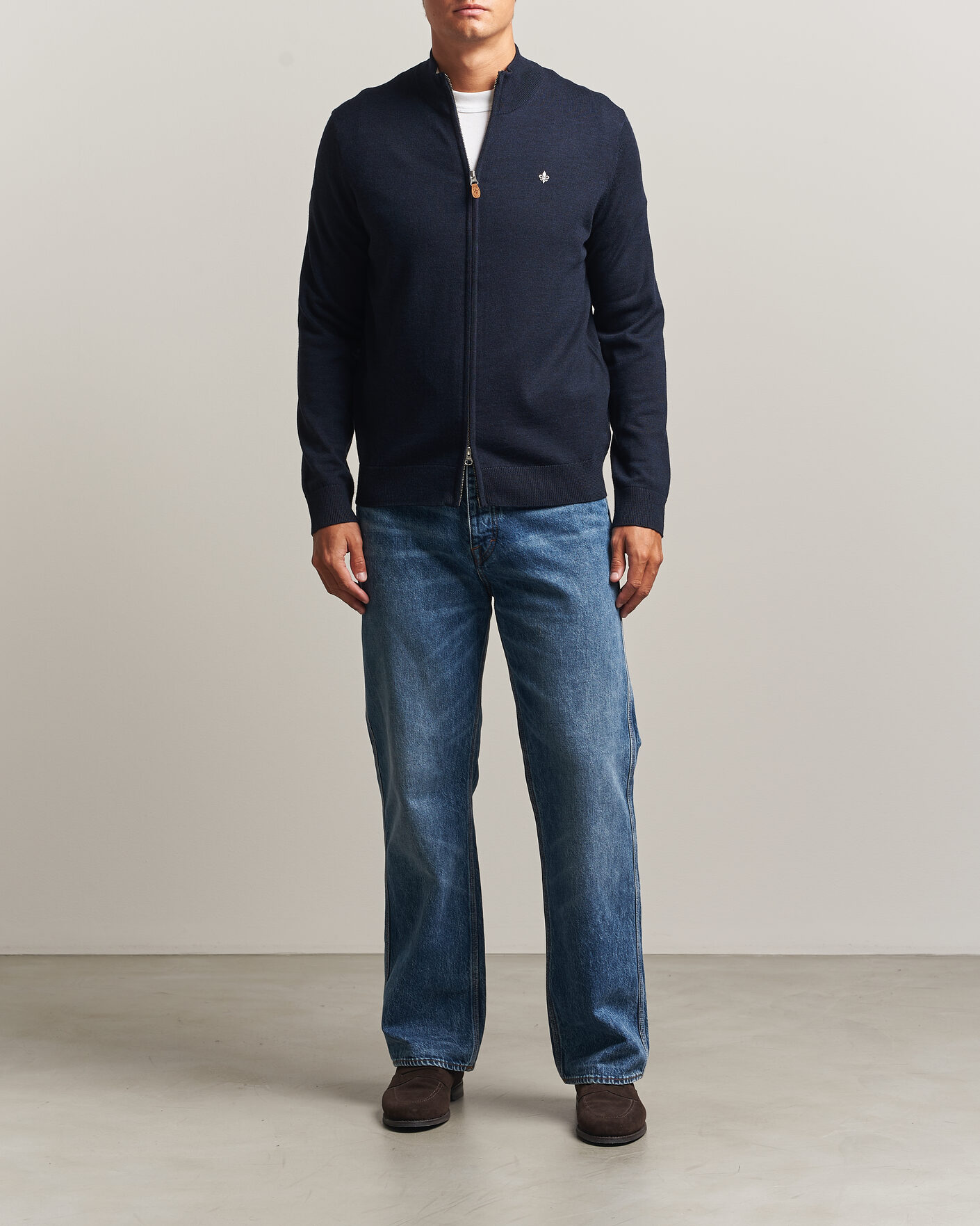Herre | Trøjer | Morris | Merino Full Zip Cardigan Navy