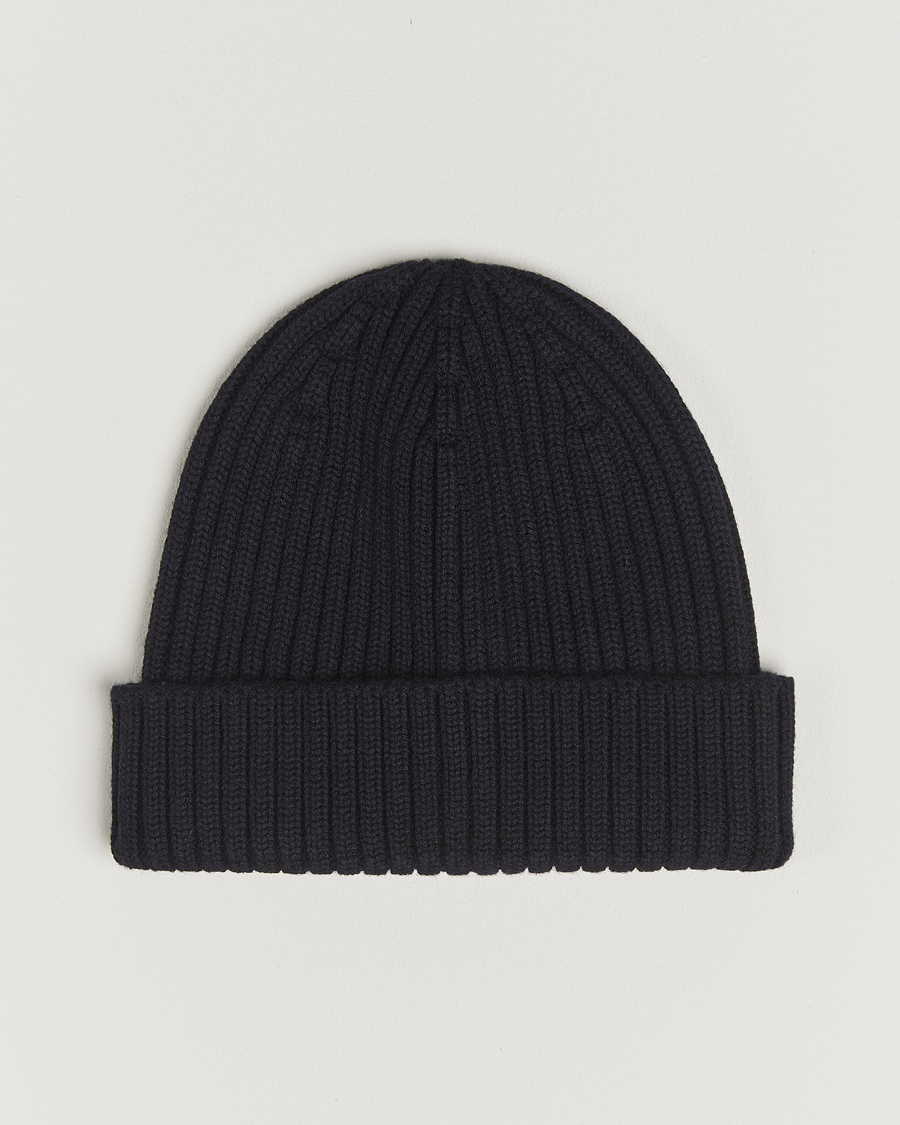 Herre | Huer | Stenströms | Rib Knitted Merino Beanie Navy