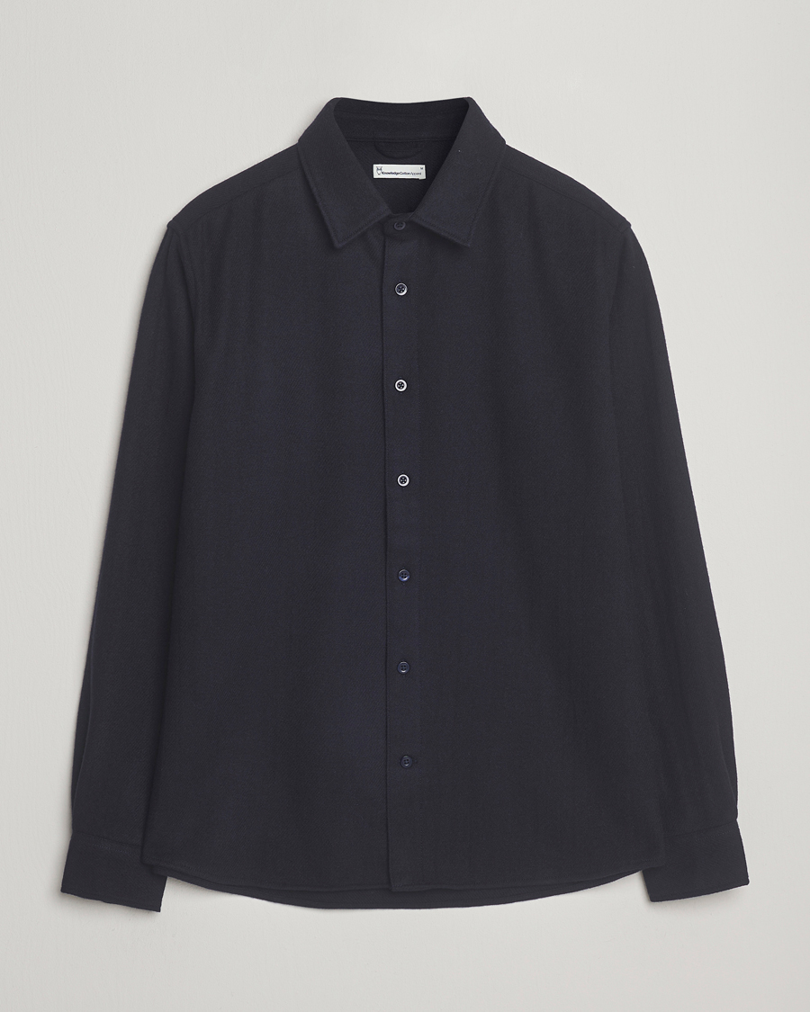 Herre | Skjorter | KnowledgeCotton Apparel | Merino Wool Overshirt Night Sky