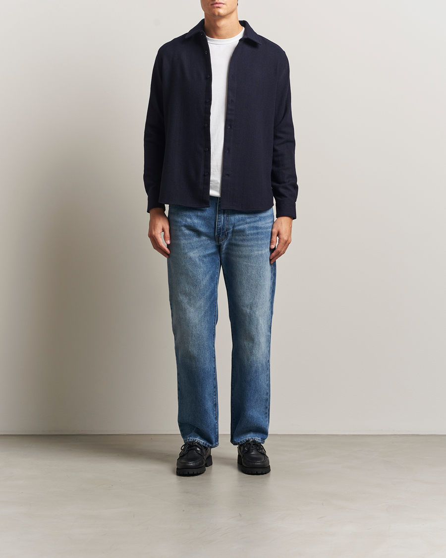 Herre | Skjorter | KnowledgeCotton Apparel | Merino Wool Overshirt Night Sky