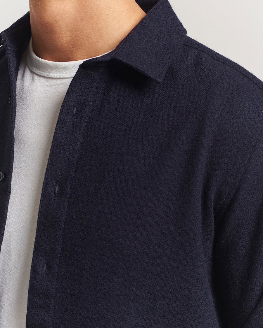 Herre | Skjorter | KnowledgeCotton Apparel | Merino Wool Overshirt Night Sky