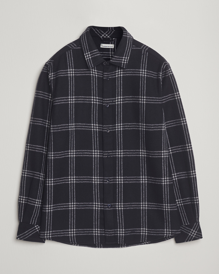 Herre | Skjorter | KnowledgeCotton Apparel | Merino Wool Check Overshirt Blue