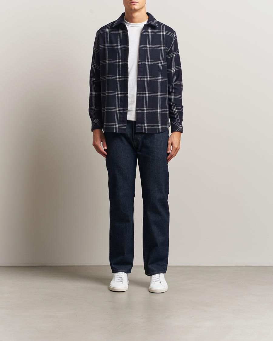 Herre | Skjorter | KnowledgeCotton Apparel | Merino Wool Check Overshirt Blue