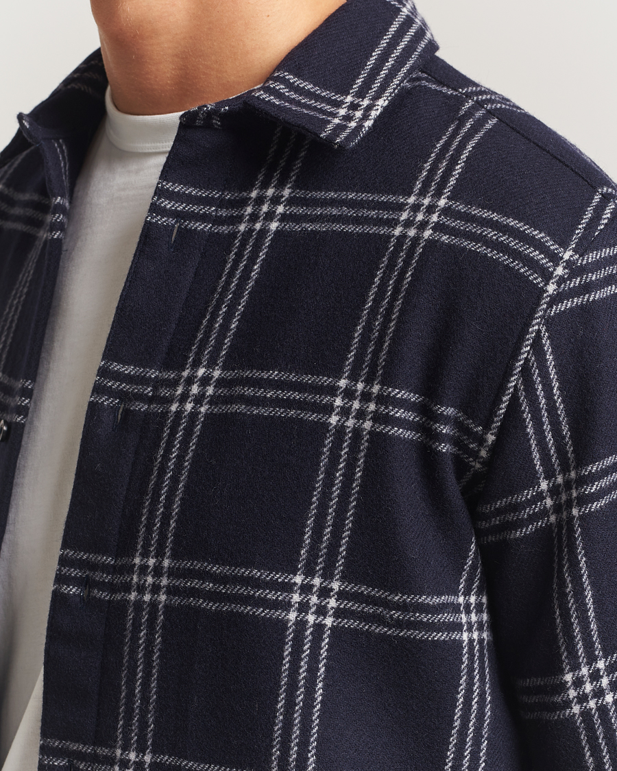 Herre | Skjorter | KnowledgeCotton Apparel | Merino Wool Check Overshirt Blue