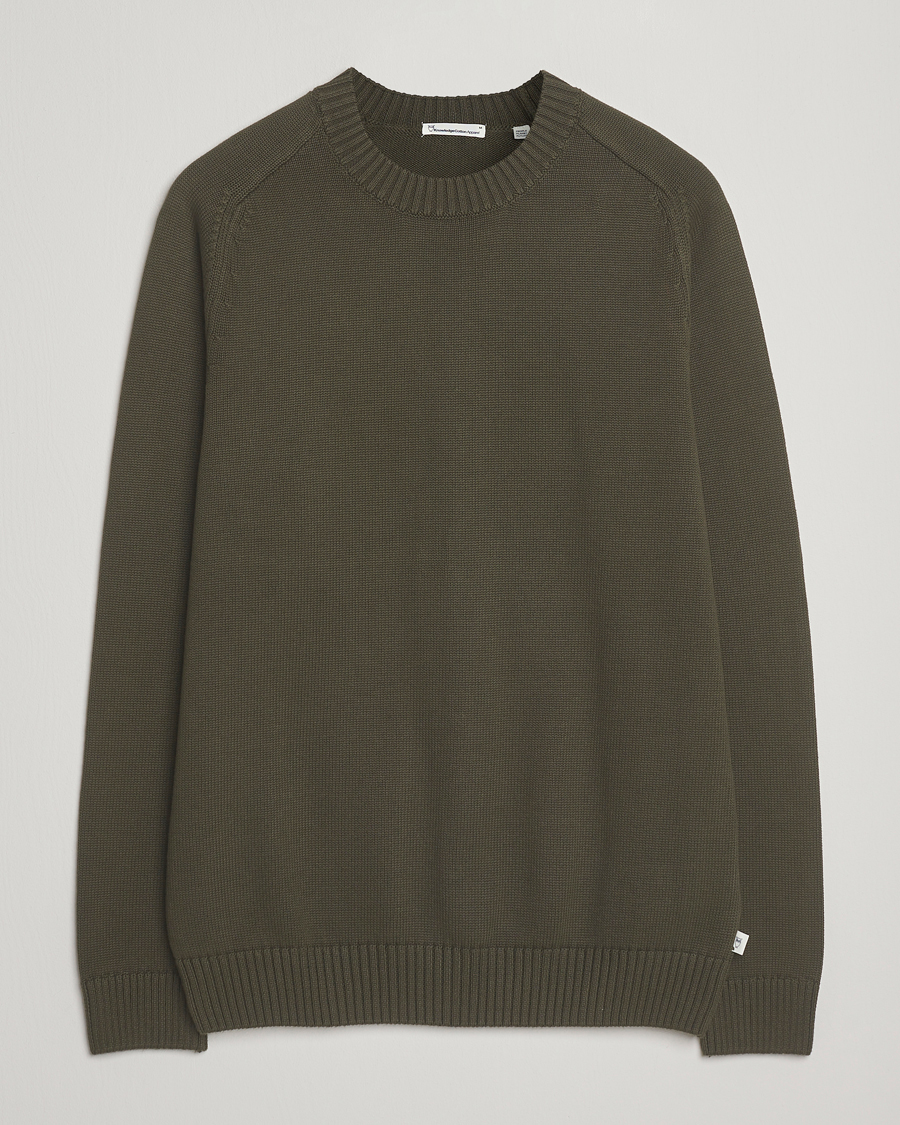 Herre | Trøjer | KnowledgeCotton Apparel | Plain Knitted Cotton Crewneck Forest Night