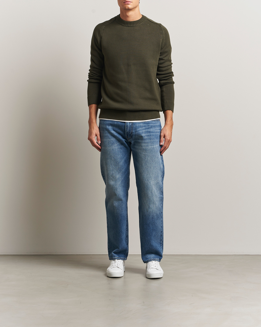 Herre | Trøjer | KnowledgeCotton Apparel | Plain Knitted Cotton Crewneck Forest Night