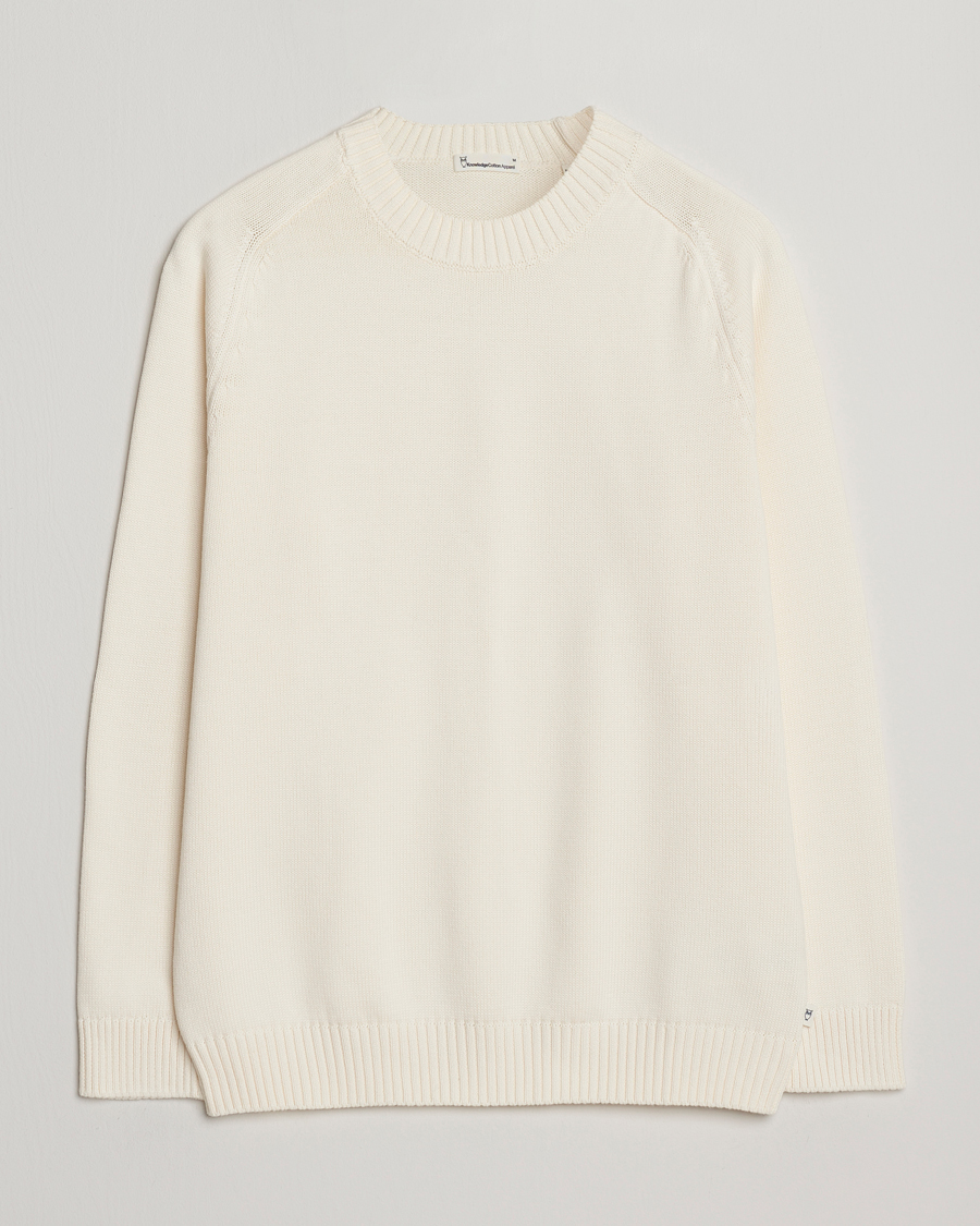 Herre | Trøjer | KnowledgeCotton Apparel | Plain Knitted Cotton Crewneck Egret