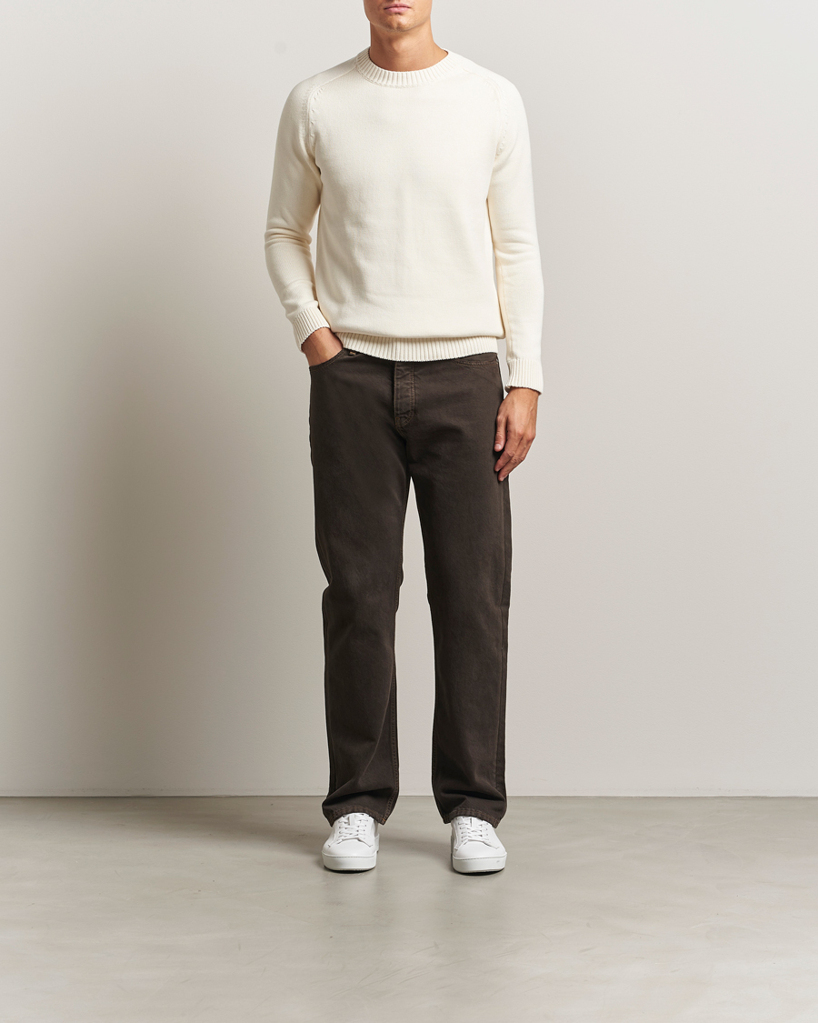 Herre | Trøjer | KnowledgeCotton Apparel | Plain Knitted Cotton Crewneck Egret