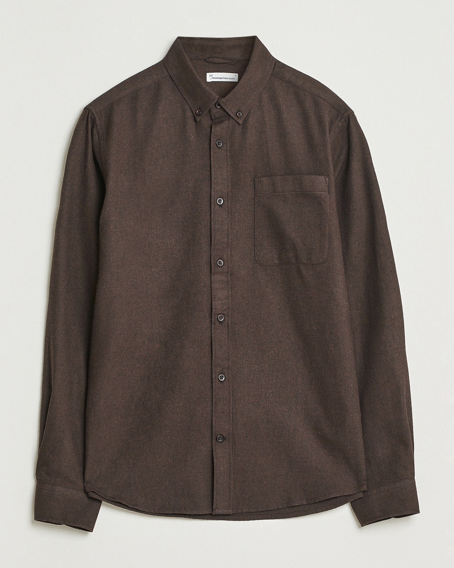 Herre | Skjorter | KnowledgeCotton Apparel | Regular Fit Melange Flannel Shirt Chocolate