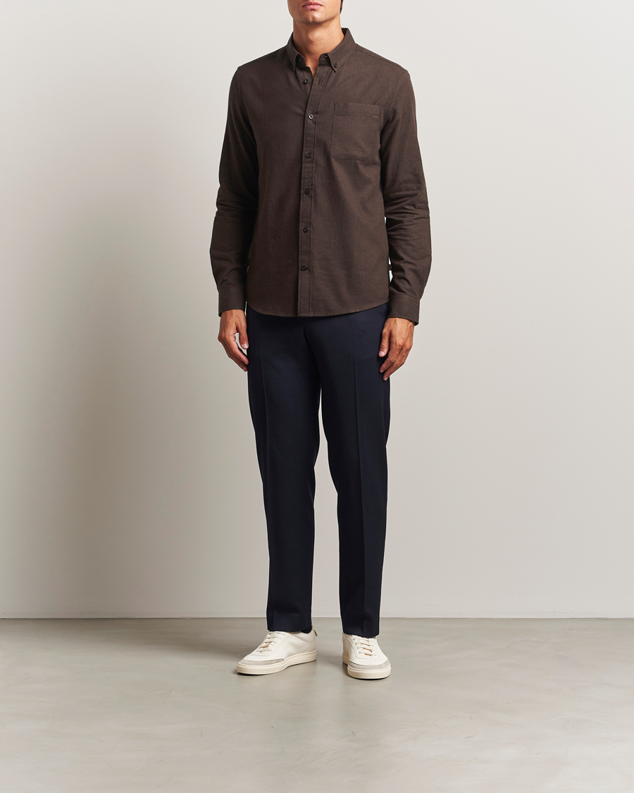 Herre | Skjorter | KnowledgeCotton Apparel | Regular Fit Melange Flannel Shirt Chocolate