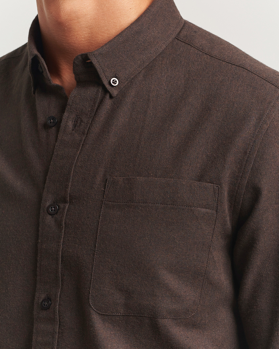 Herre | Skjorter | KnowledgeCotton Apparel | Regular Fit Melange Flannel Shirt Chocolate