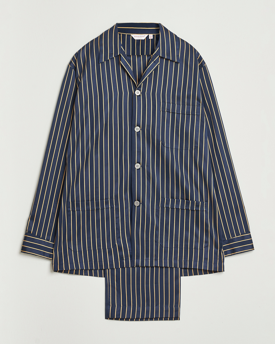 Herre | Pyjamas & Morgenkåber | Derek Rose | Striped Cotton Pyjama Set Navy