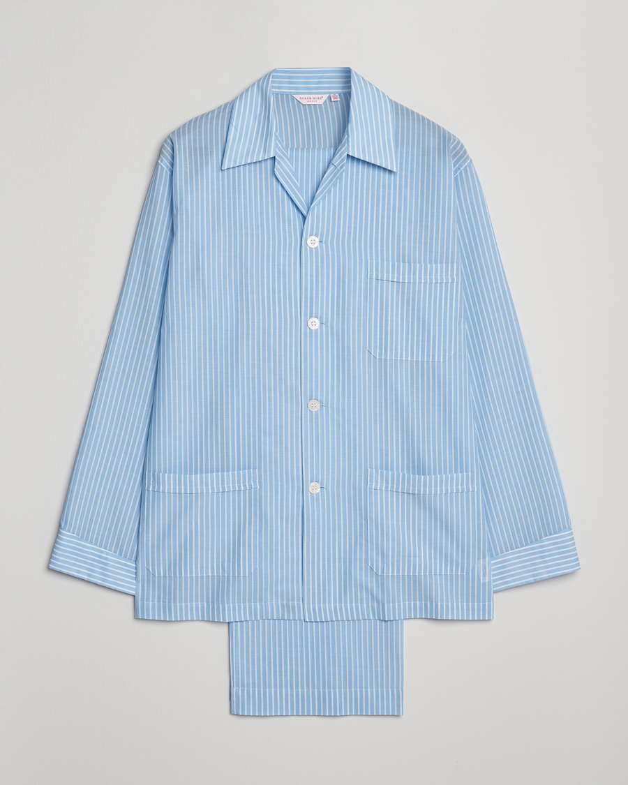 Herre | Pyjamas & Morgenkåber | Derek Rose | Striped Cotton Pyjama Set Light Blue