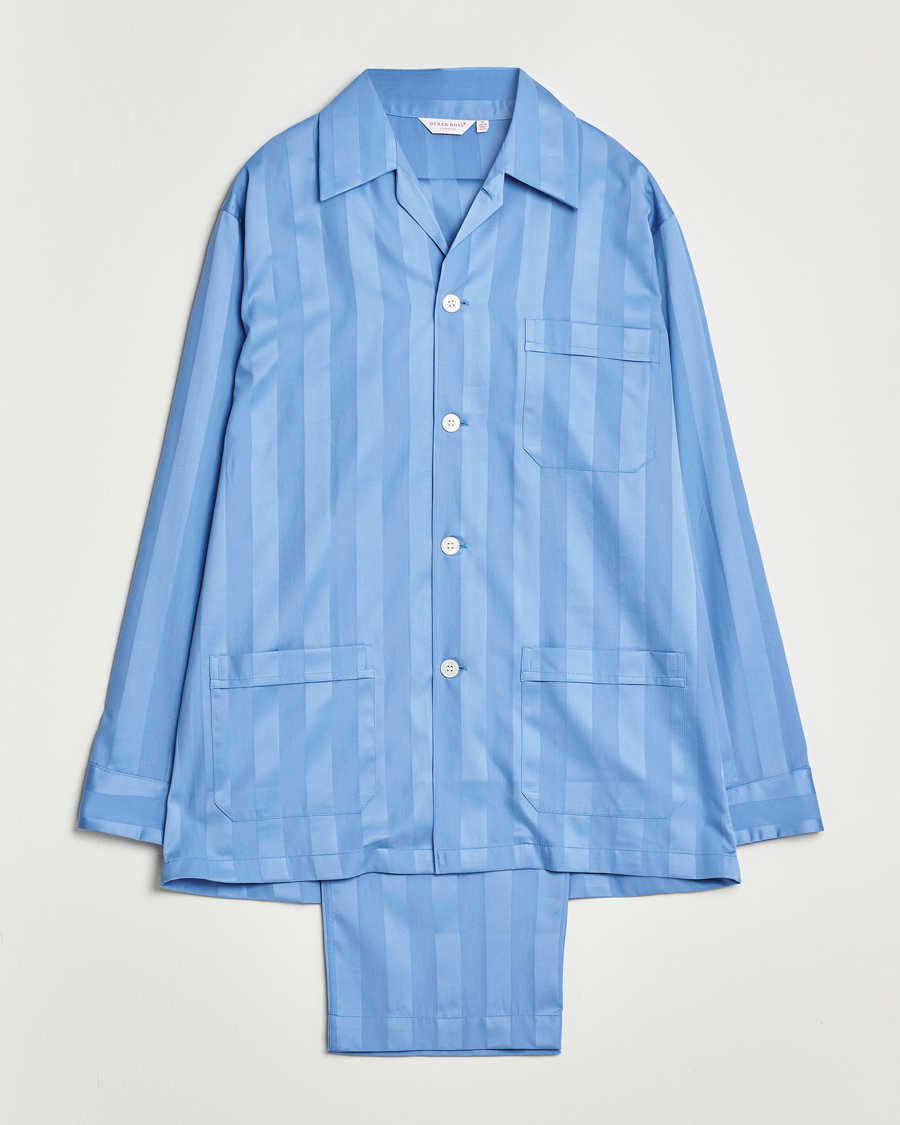 Herre | Pyjamas & Morgenkåber | Derek Rose | Striped Cotton Satin Pyjama Set French Blue