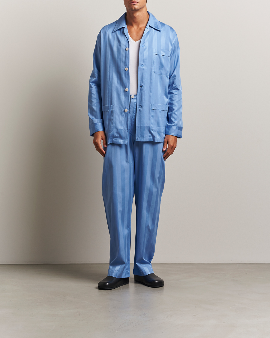 Herre | Pyjamas & Morgenkåber | Derek Rose | Striped Cotton Satin Pyjama Set French Blue