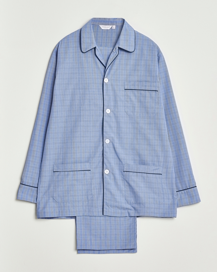 Herre | Pyjamas & Morgenkåber | Derek Rose | Piped Cotton Pyjama Set Light Blue