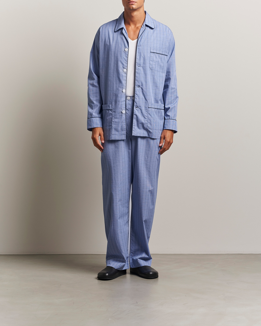 Herre | Pyjamas & Morgenkåber | Derek Rose | Piped Cotton Pyjama Set Light Blue