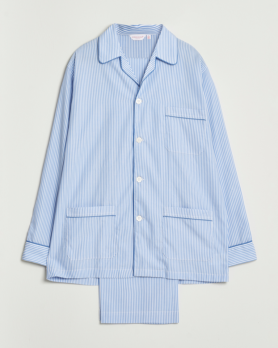 Herre | Pyjamas & Morgenkåber | Derek Rose | Striped Piped Cotton Pyjama Set Blue/White