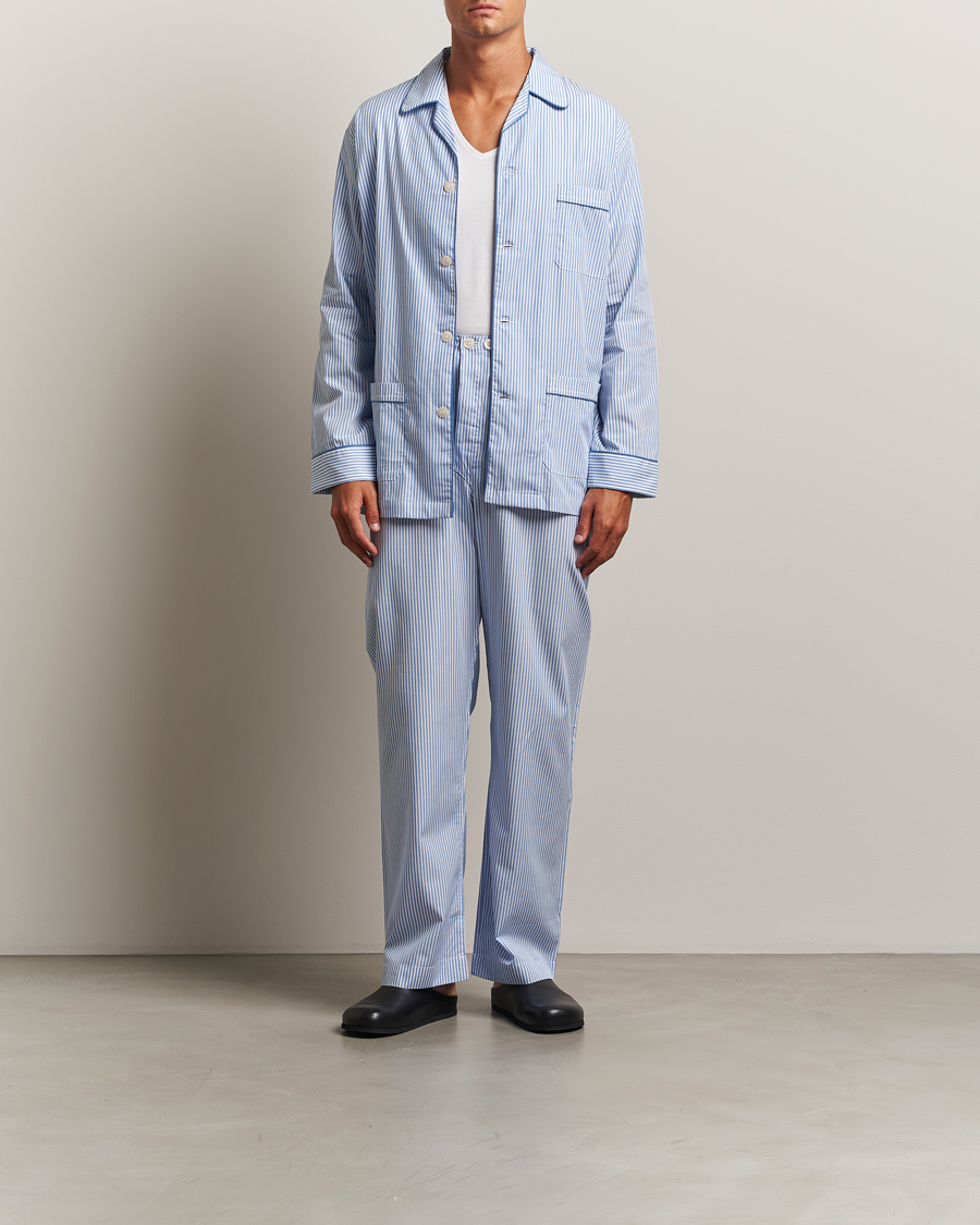 Herre | Pyjamas & Morgenkåber | Derek Rose | Striped Piped Cotton Pyjama Set Blue/White