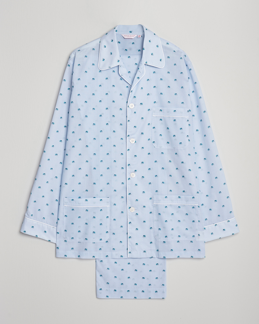 Herre | Pyjamas & Morgenkåber | Derek Rose | Printed Piped Cotton Pyjama Set Light Blue