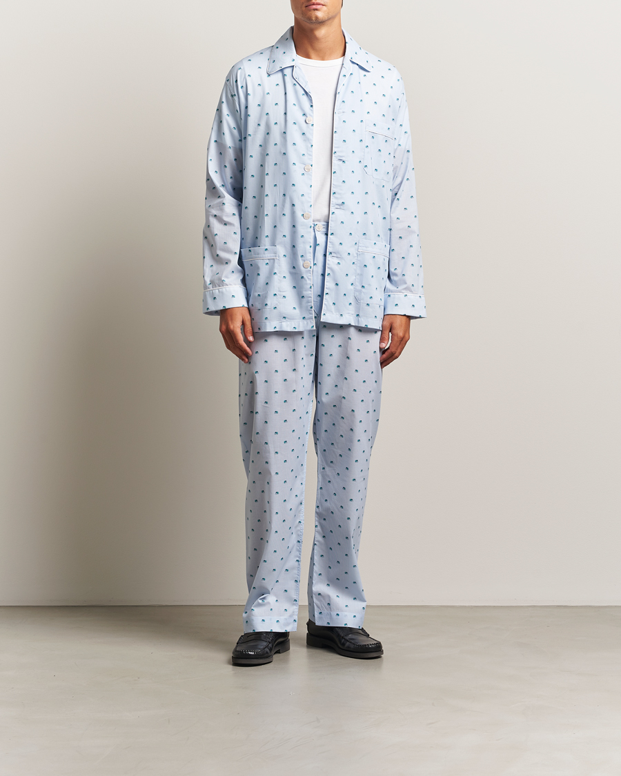 Herre | Pyjamas & Morgenkåber | Derek Rose | Printed Piped Cotton Pyjama Set Light Blue