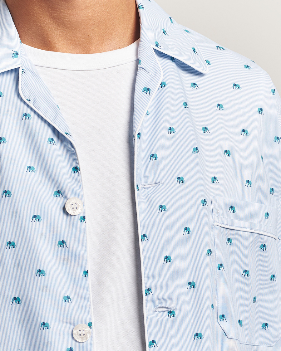 Herre | Pyjamas & Morgenkåber | Derek Rose | Printed Piped Cotton Pyjama Set Light Blue