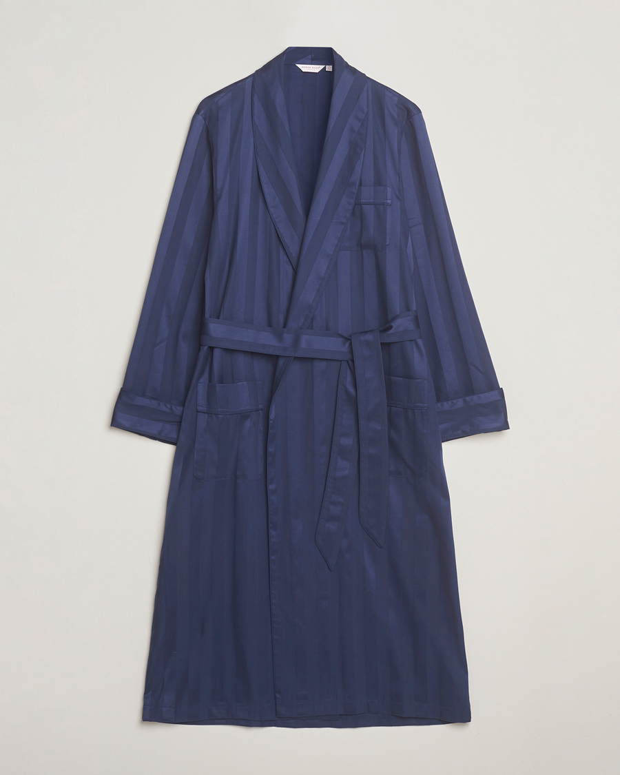 Herre | Pyjamas & Morgenkåber | Derek Rose | Striped Cotton Dressing Gown Navy