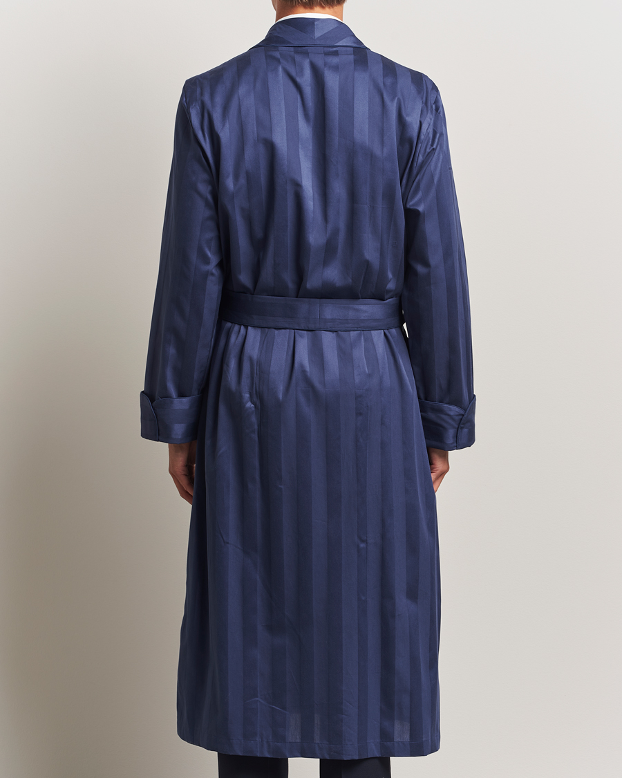 Herre | Pyjamas & Morgenkåber | Derek Rose | Striped Cotton Dressing Gown Navy