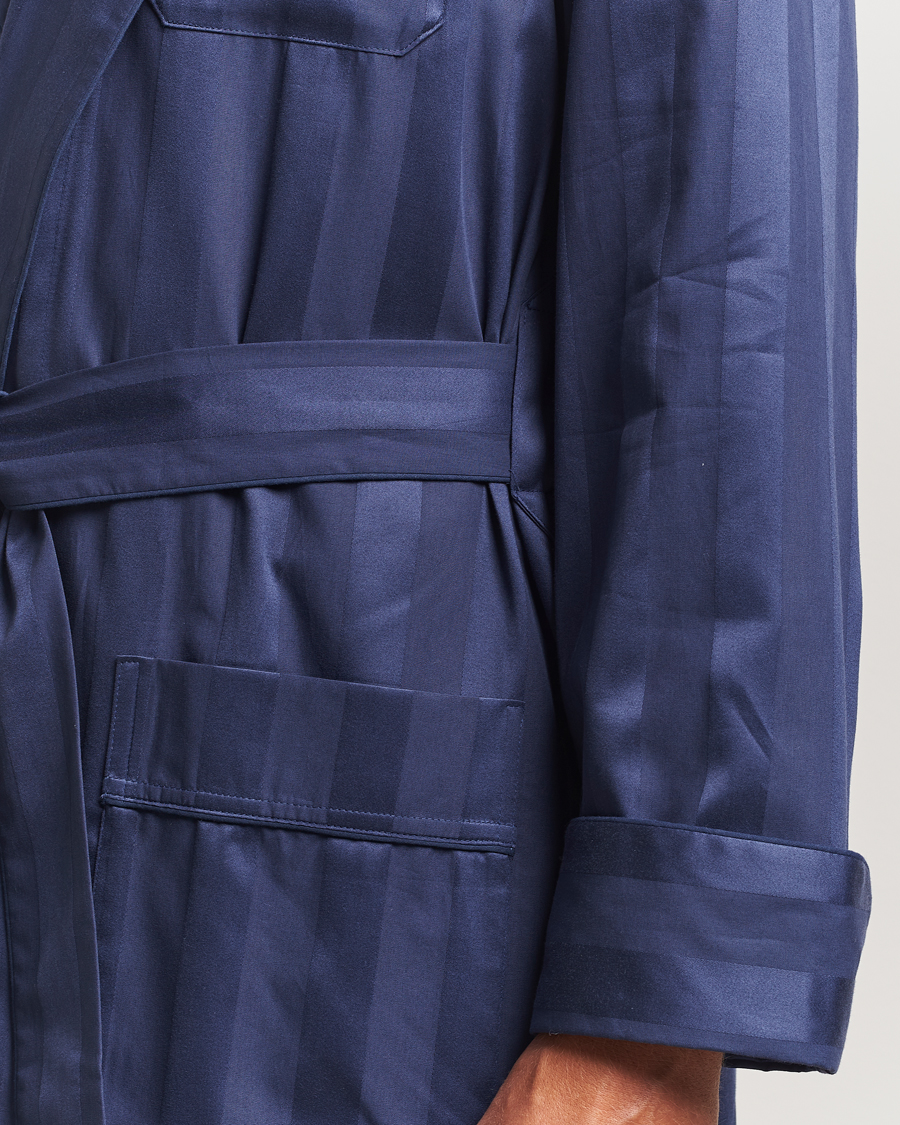 Herre | Pyjamas & Morgenkåber | Derek Rose | Striped Cotton Dressing Gown Navy