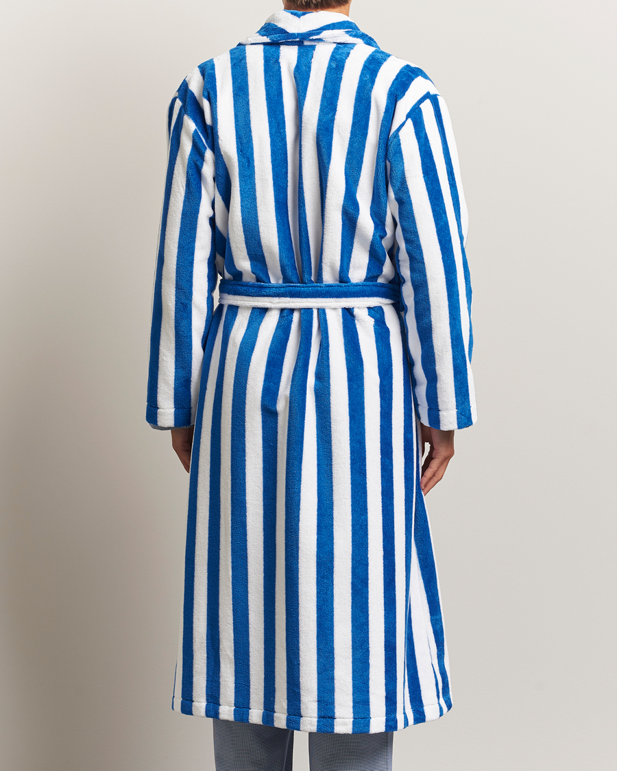 Herre | Pyjamas & Morgenkåber | Derek Rose | Striped Cotton Velour Gown Blue/White