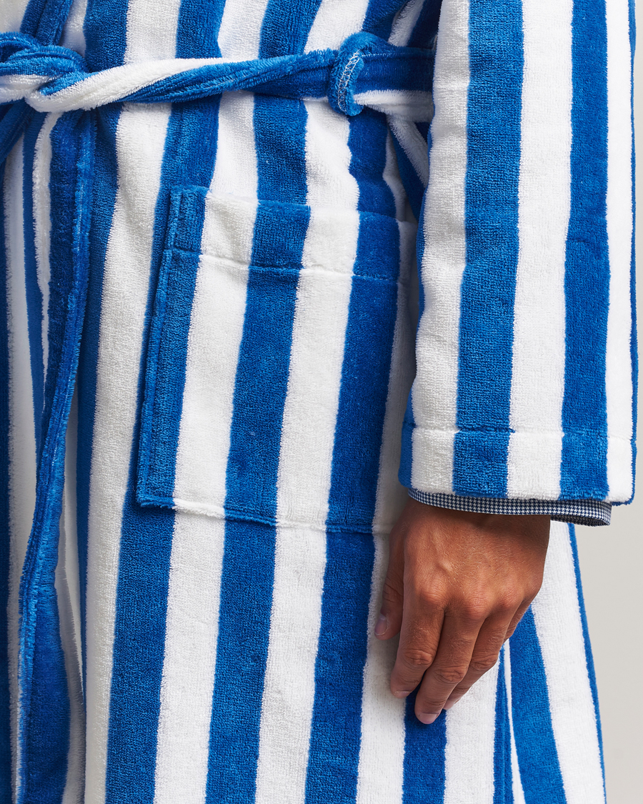 Herre | Pyjamas & Morgenkåber | Derek Rose | Striped Cotton Velour Gown Blue/White