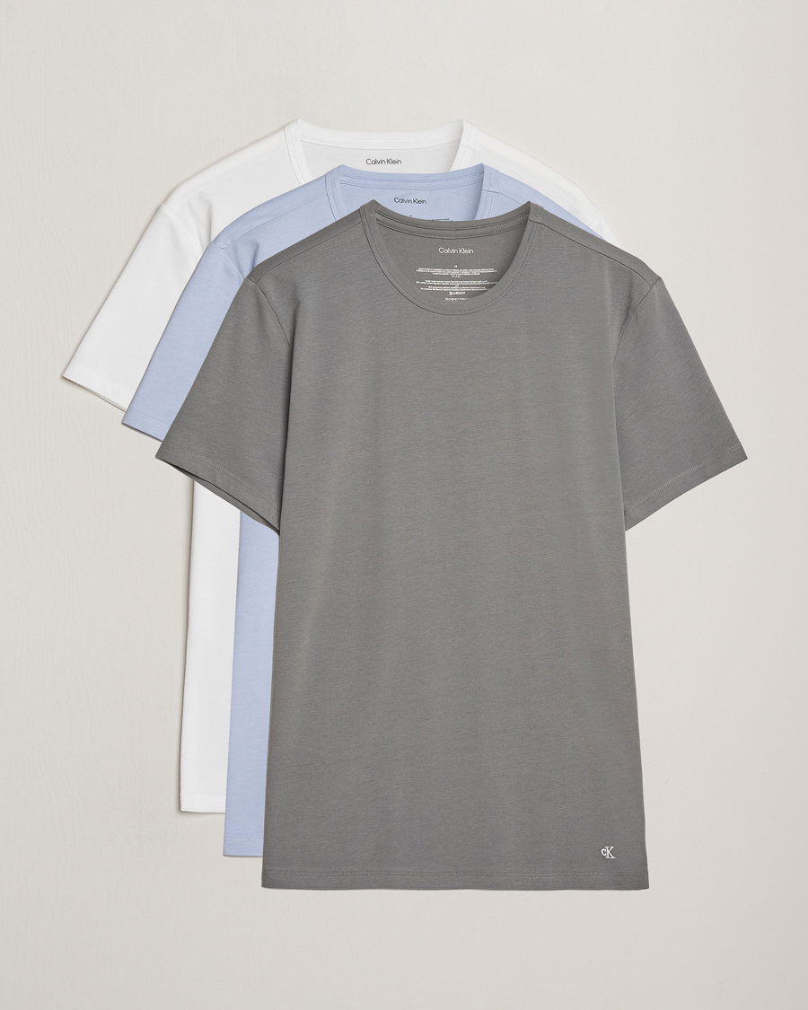 Herre | T-Shirts | Calvin Klein | 3-Pack Cotton Stretch Crew Neck T-Shirt Grey/White/Blue