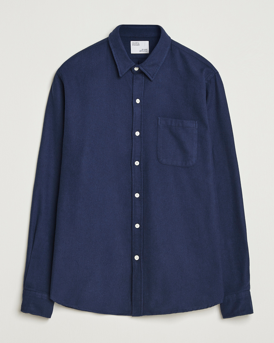 Herre | Skjorter | Colorful Standard | Organic Flannel Shirt Navy Blue
