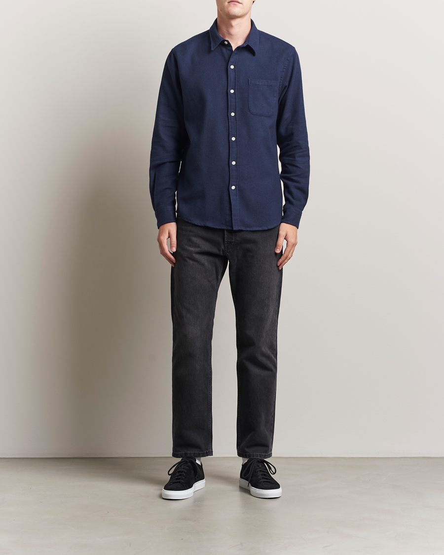 Herre | Skjorter | Colorful Standard | Organic Flannel Shirt Navy Blue