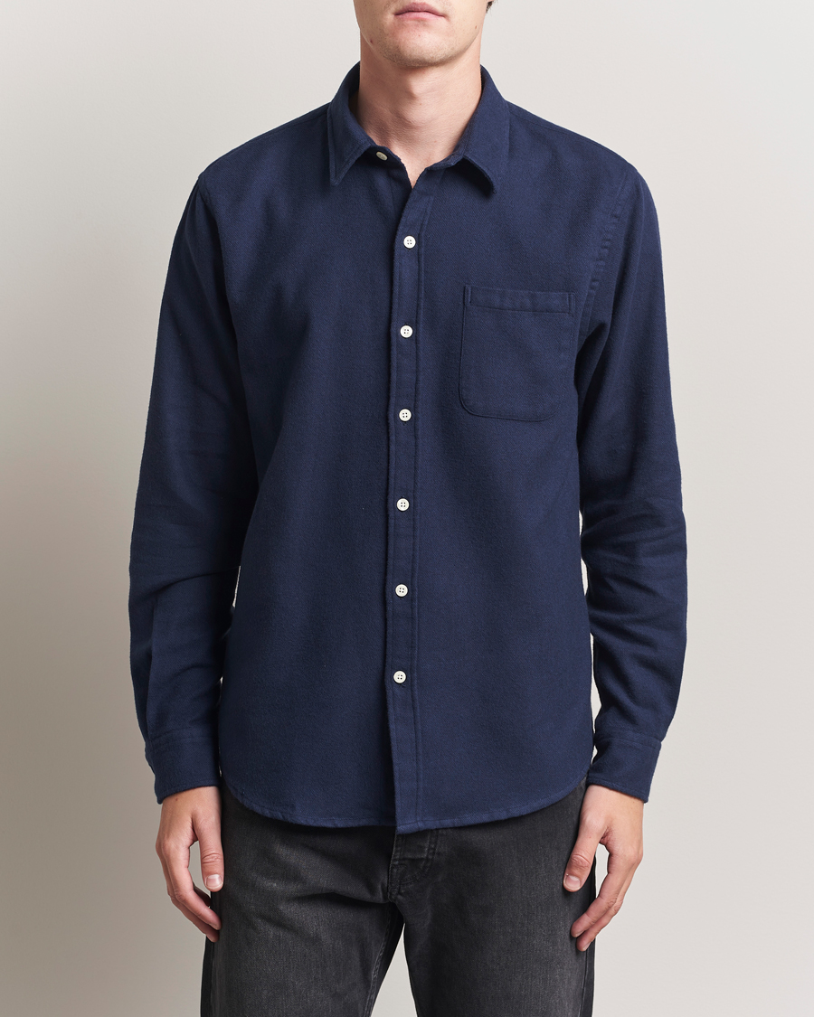 Herre | Skjorter | Colorful Standard | Organic Flannel Shirt Navy Blue