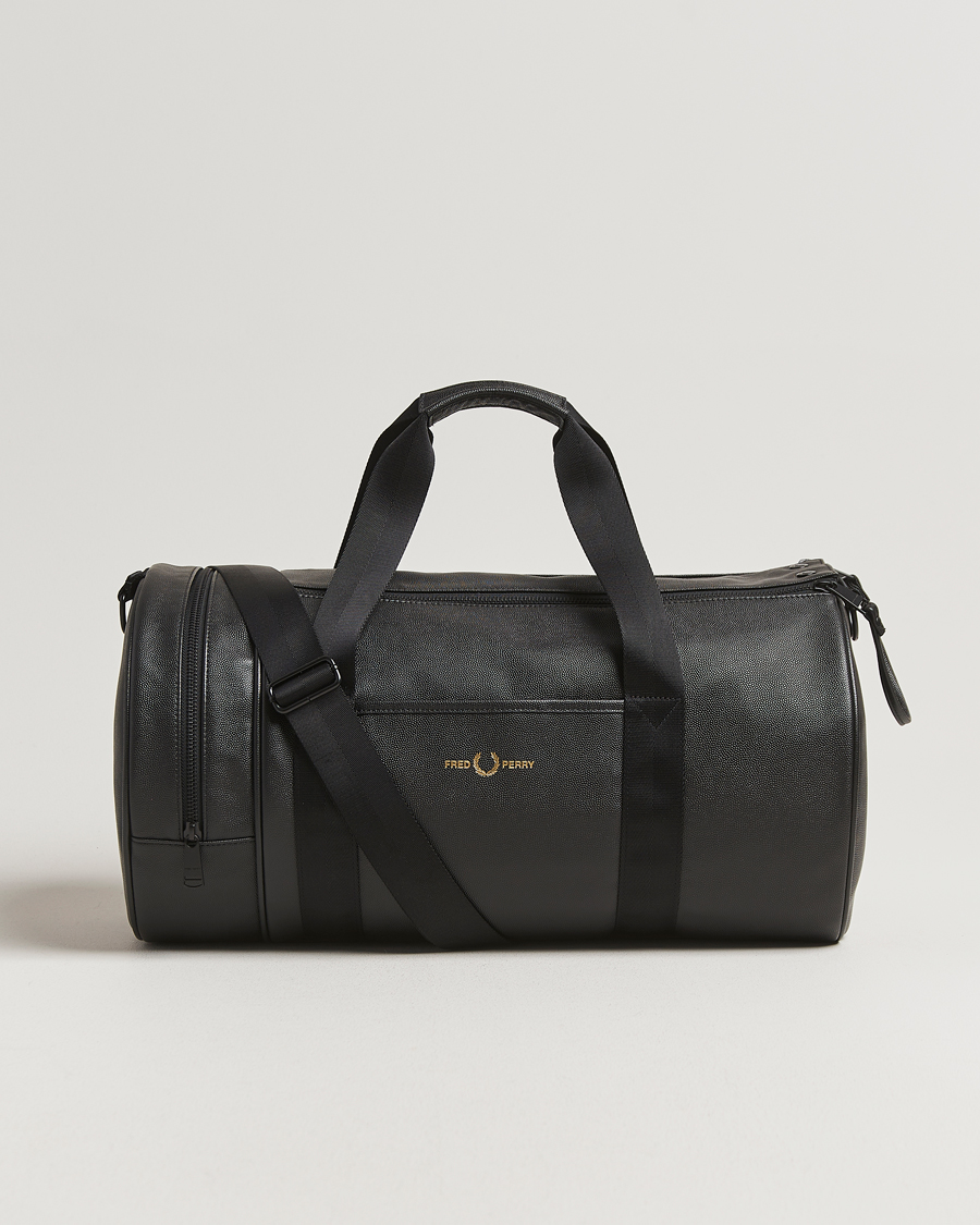 Herre | Tasker | Fred Perry | Scotch Grain Leather Barrel Bag Black