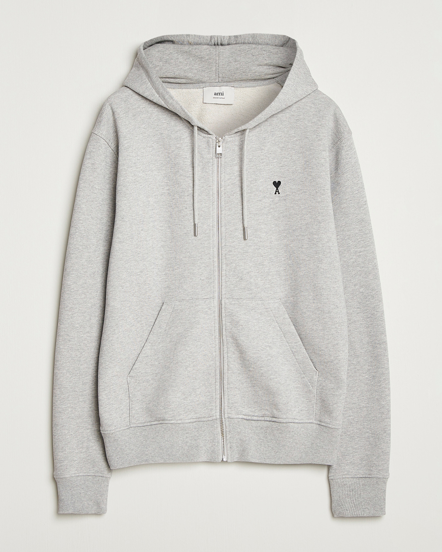 Herre | Trøjer | AMI | Black Heart Logo Full Zip Hoodie Grey Heather