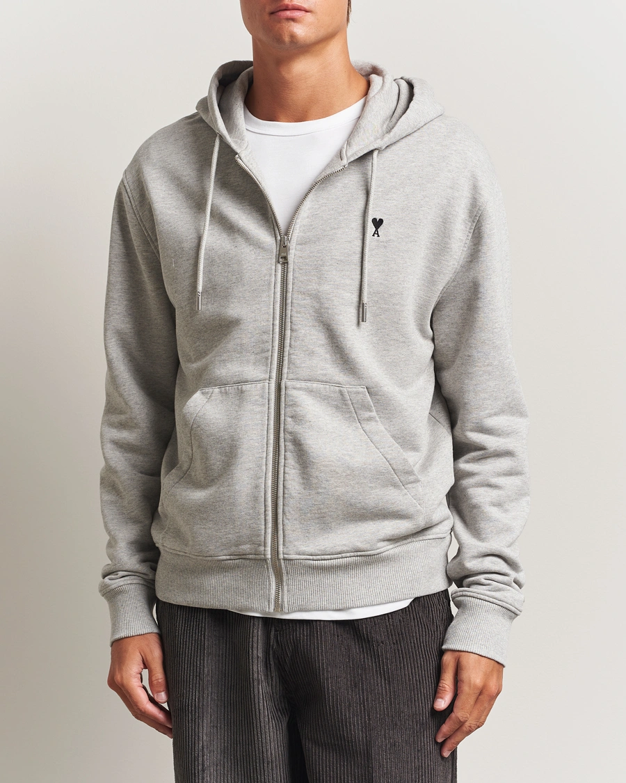 Herre | Trøjer | AMI | Black Heart Logo Full Zip Hoodie Grey Heather