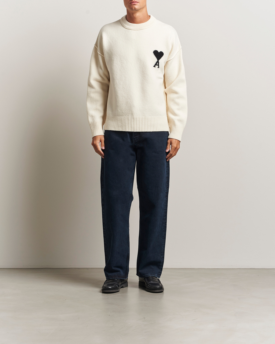 Herre | Trøjer | AMI | Big Heart Logo Wool Knitted Sweater Ecru
