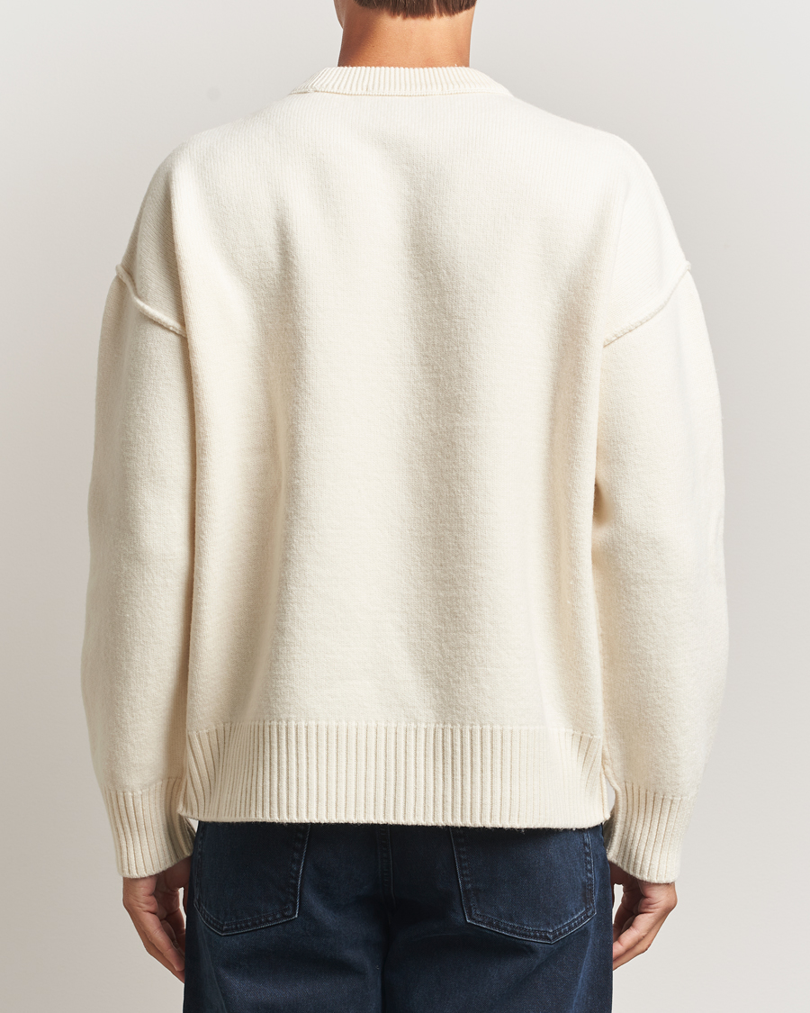 Herre | Trøjer | AMI | Big Heart Logo Wool Knitted Sweater Ecru