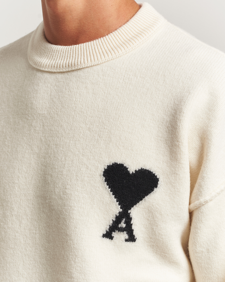 Herre | Trøjer | AMI | Big Heart Logo Wool Knitted Sweater Ecru