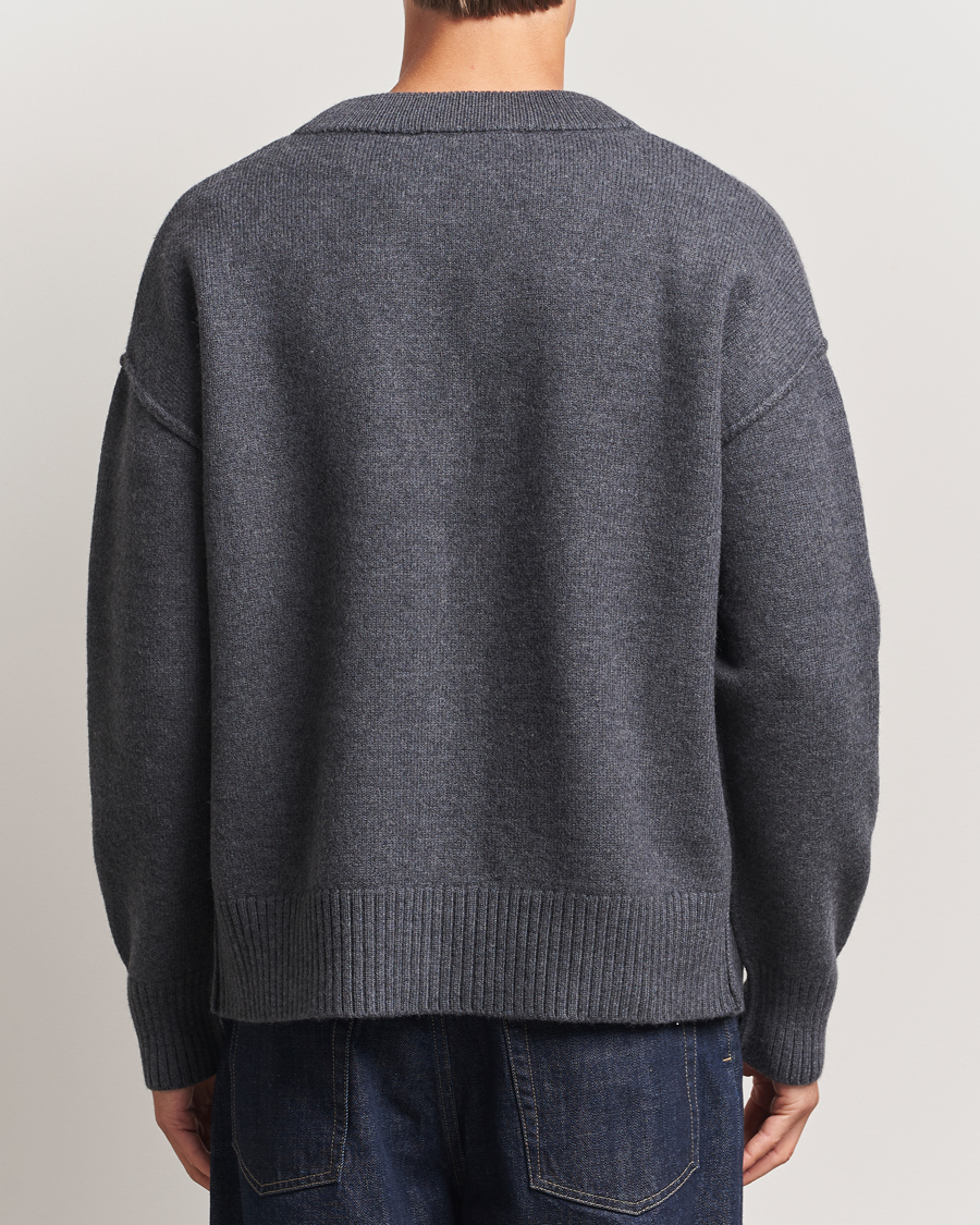 Herre | Trøjer | AMI | Big Heart Logo Wool Knitted Cardigan Dark Grey