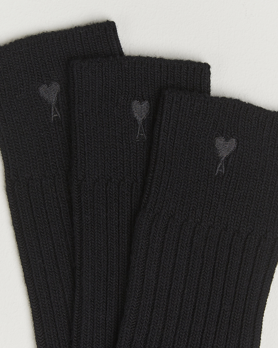 Herre | Undertøj | AMI | 3-Pack Heart Logo Cotton Socks Black