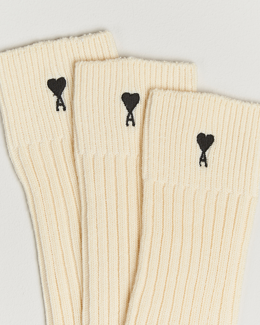 Herre | Undertøj | AMI | 3-Pack Heart Logo Cotton Socks Ecru