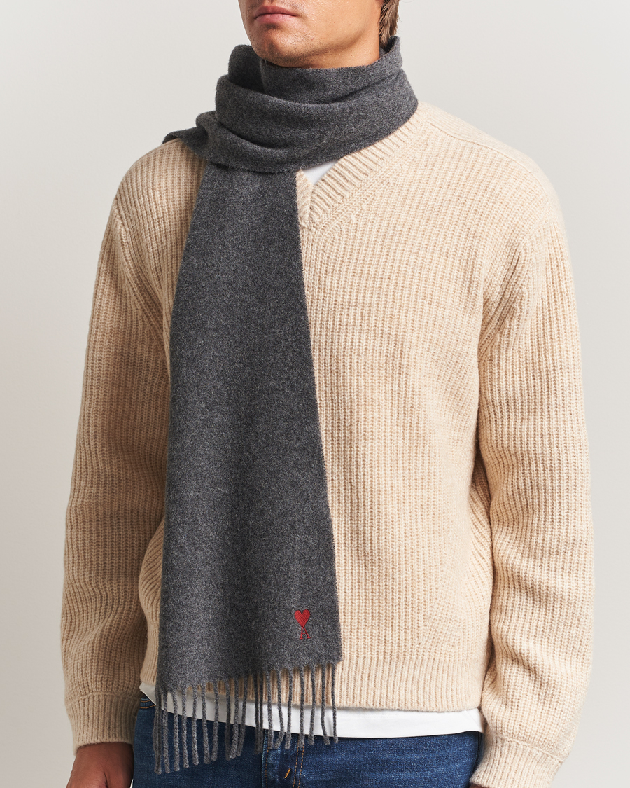 Herre | Halstørklæder | AMI | Heart Logo Scarf Dark Grey
