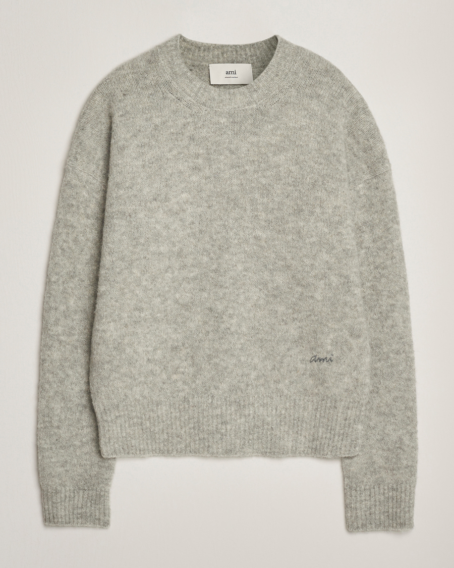 Herre | Trøjer | AMI | Signature Alpaca Knitted Sweater Light Grey Melange