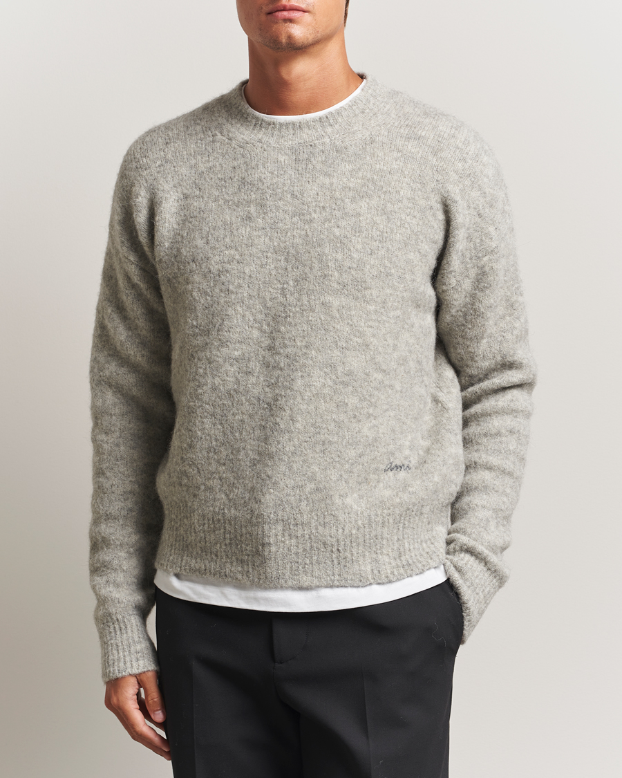 Herre | Trøjer | AMI | Signature Alpaca Knitted Sweater Light Grey Melange