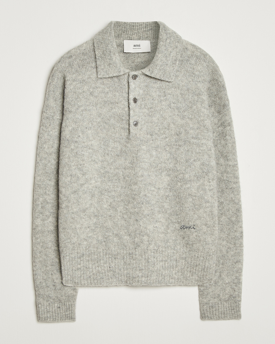Herre | Trøjer | AMI | Signature Alpaca Knitted Polo Light Grey Melange